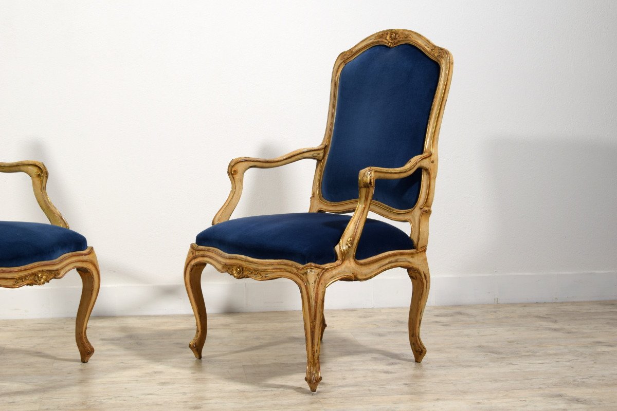 Paire De Fauteuils En Bois Laqué Et Doré, Italie Milieu Du XVIIIe Siècle, époque Baroque-photo-8