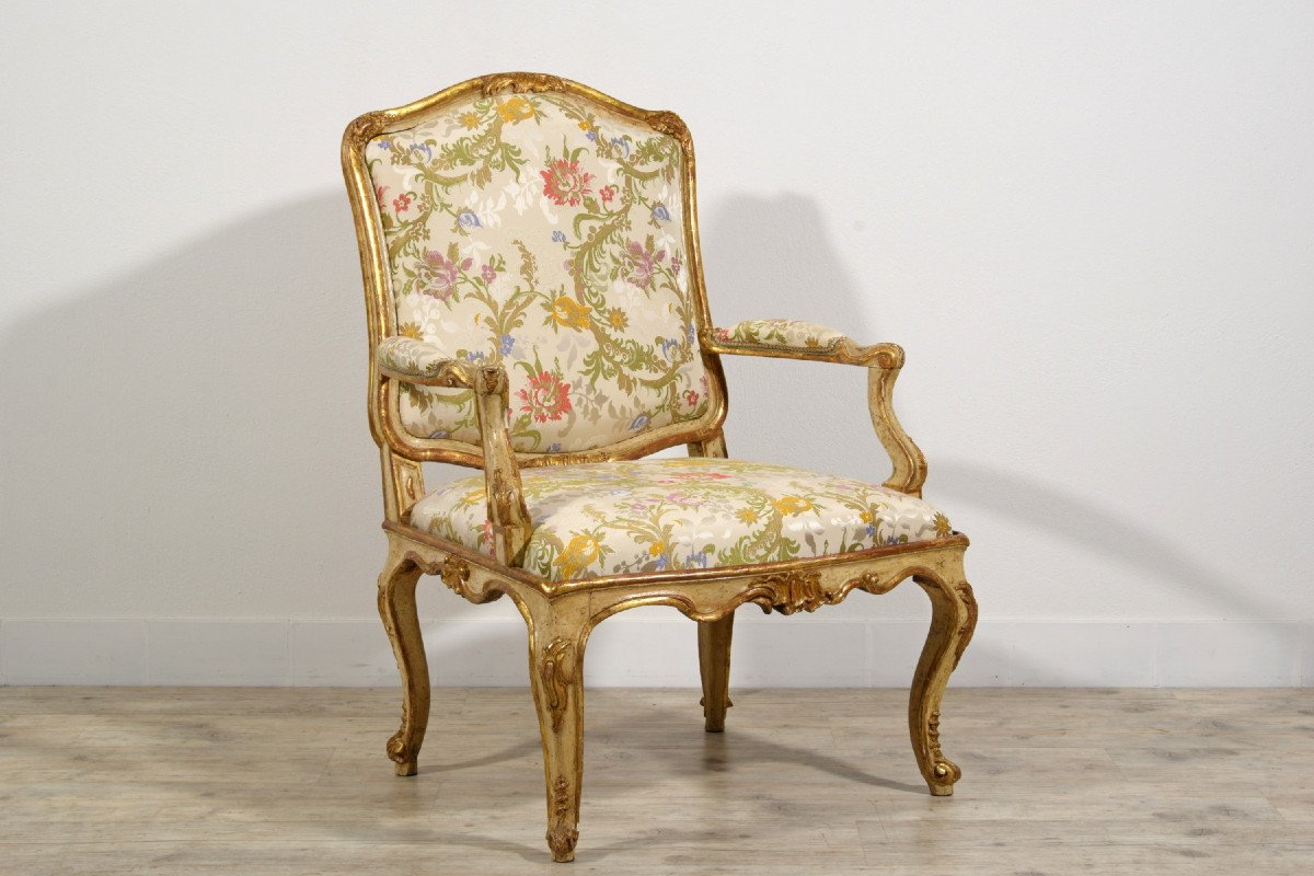 18th Century, Italian Baroque Lacquered And Giltwood Armchairs -photo-3