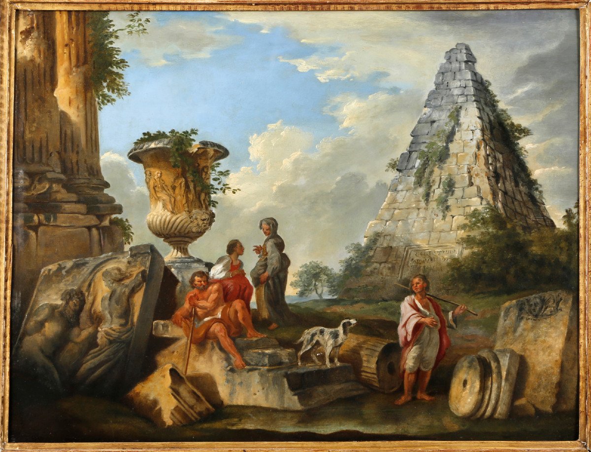 Follower Of Giovanni Paolo Panini, The Pyramid Of Caio Cestio, 18th Century-photo-2