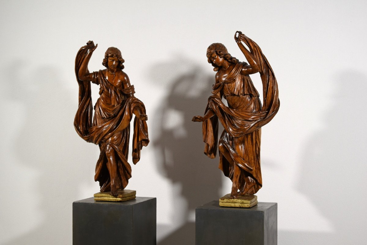 17th Century, Pair Of Italian Baroque Walnut Sculptures-photo-4