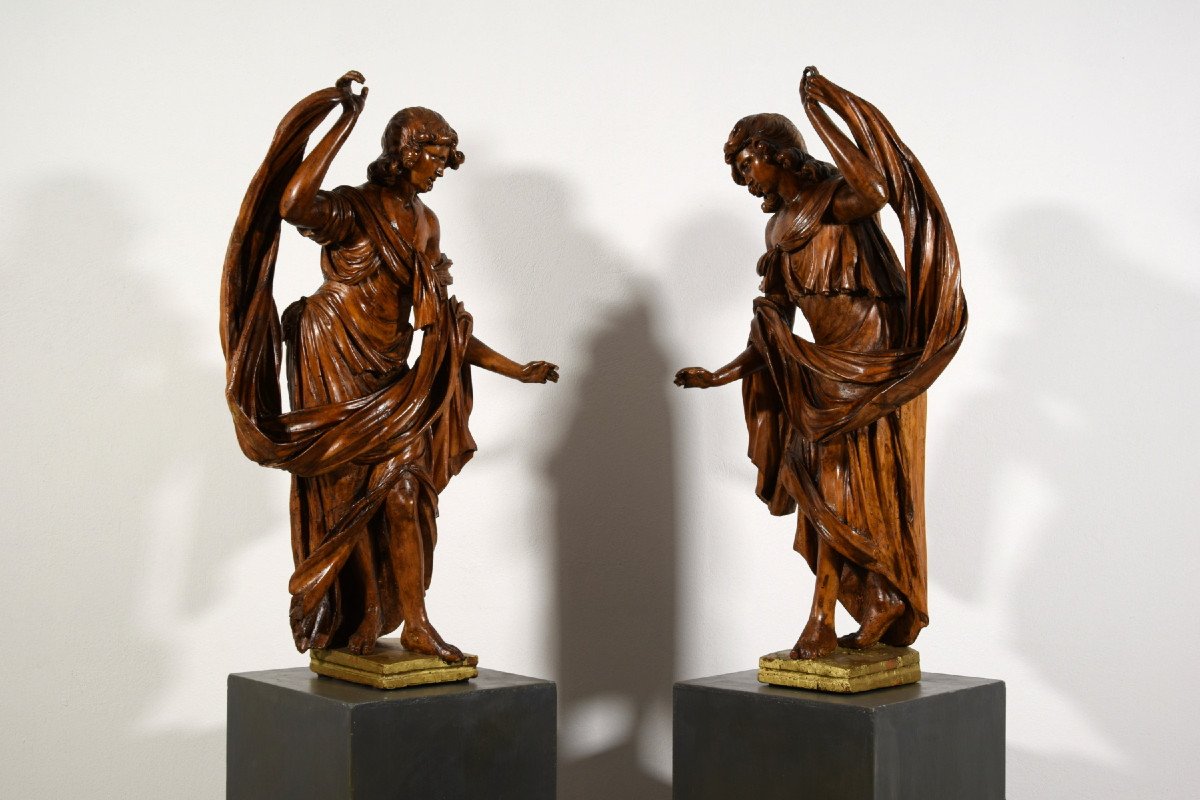 17th Century, Pair Of Italian Baroque Walnut Sculptures-photo-2