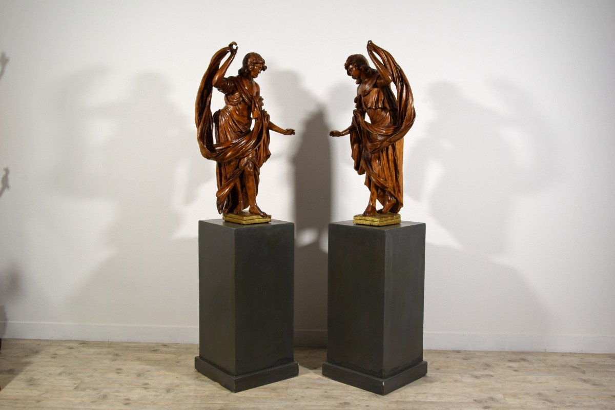 17th Century, Pair Of Italian Baroque Walnut Sculptures-photo-4