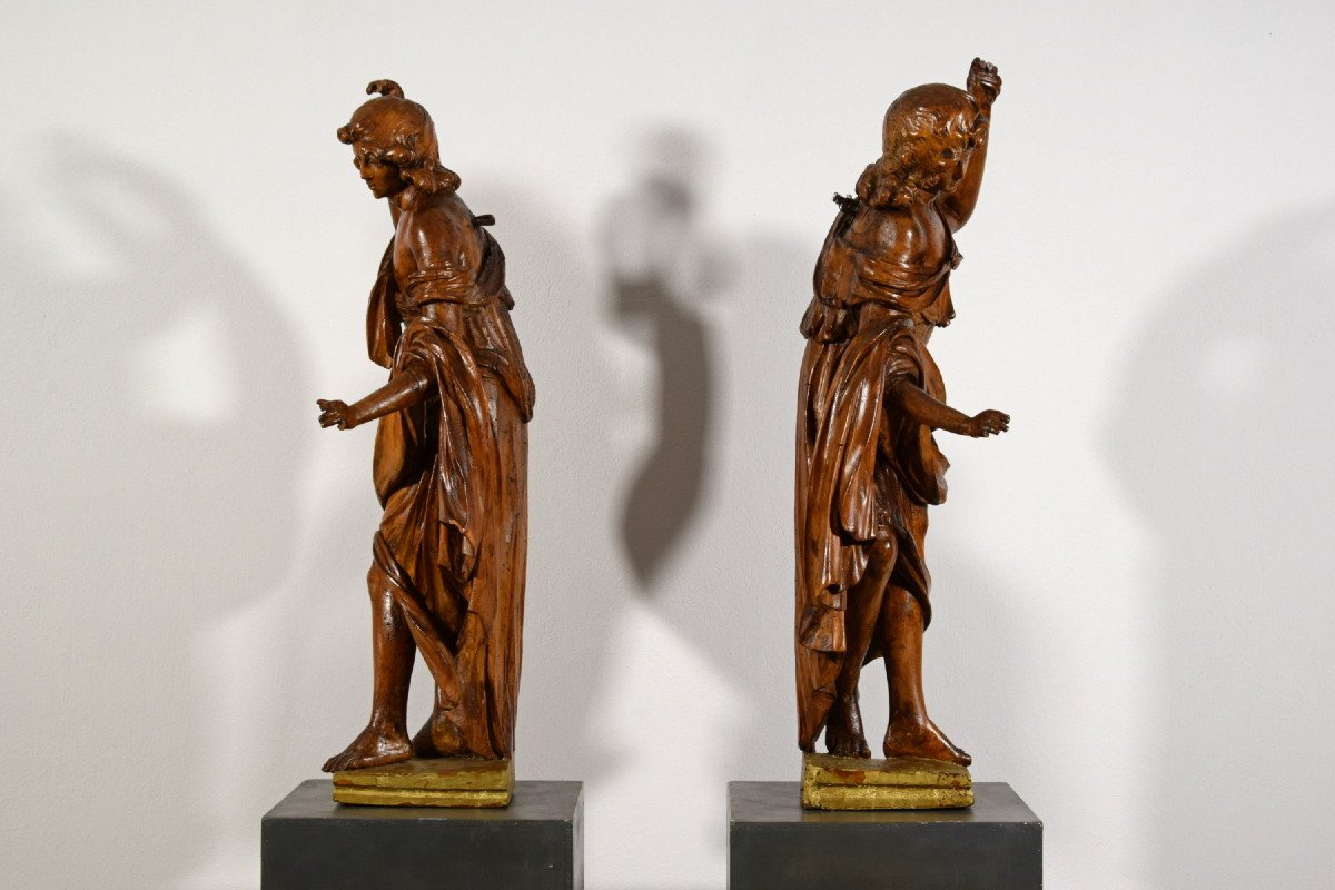 17th Century, Pair Of Italian Baroque Walnut Sculptures-photo-8