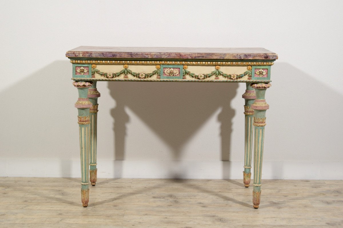 Neoclassical Console In Carved And Lacquered Wood, Italy, Late 18th Century-photo-2