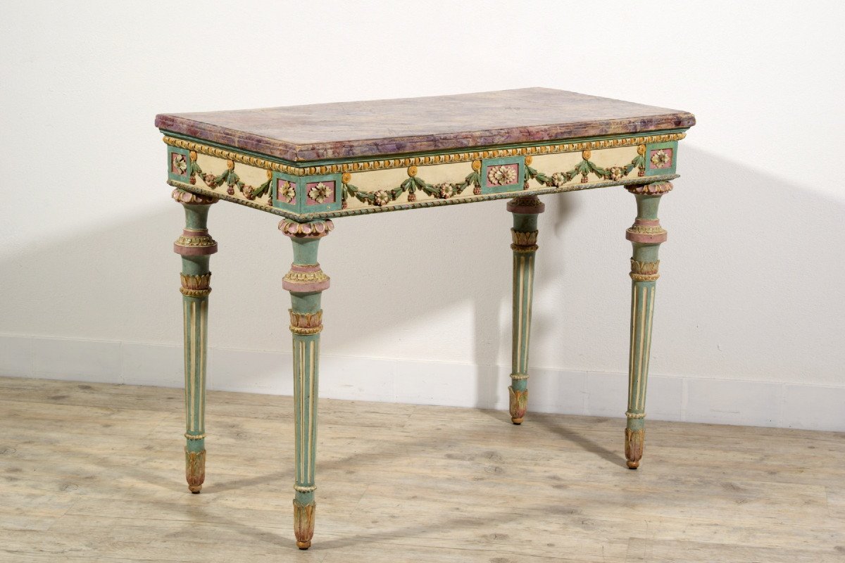 Neoclassical Console In Carved And Lacquered Wood, Italy, Late 18th Century-photo-3