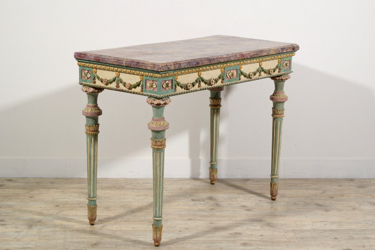 Neoclassical Console In Carved And Lacquered Wood, Italy, Late 18th Century-photo-4