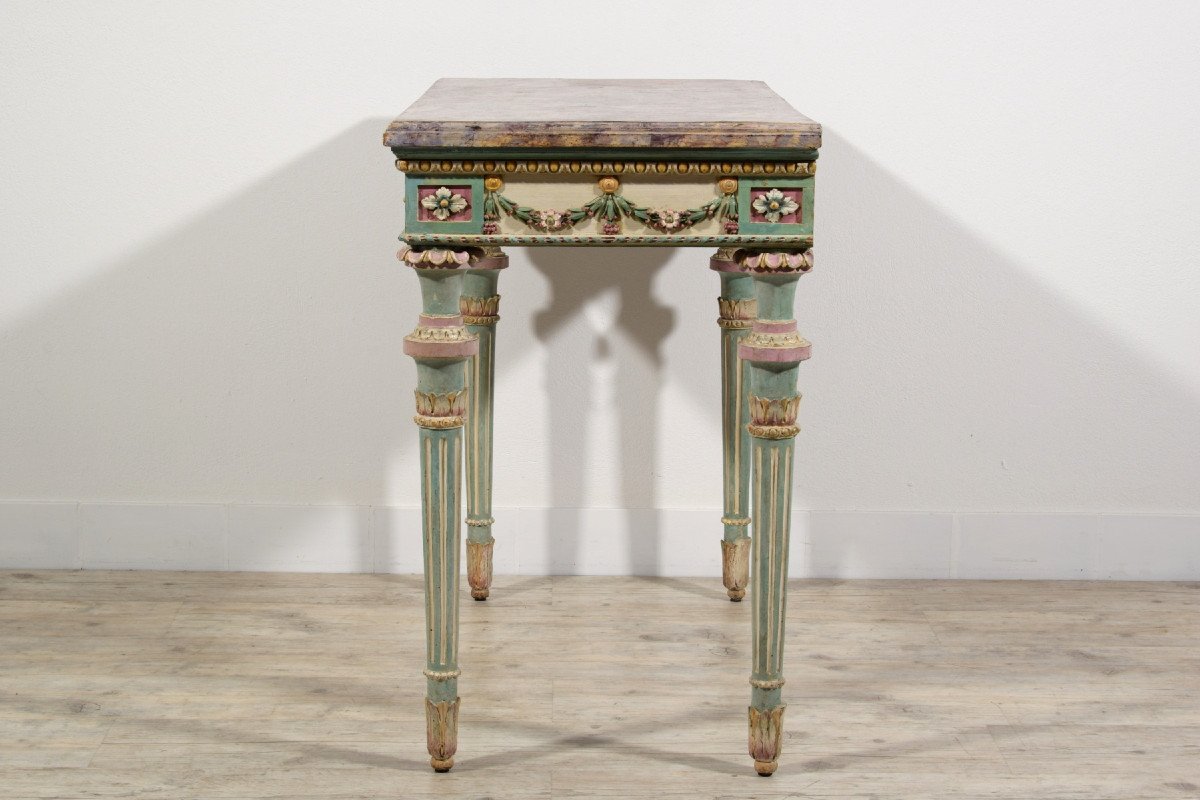 Neoclassical Console In Carved And Lacquered Wood, Italy, Late 18th Century-photo-3