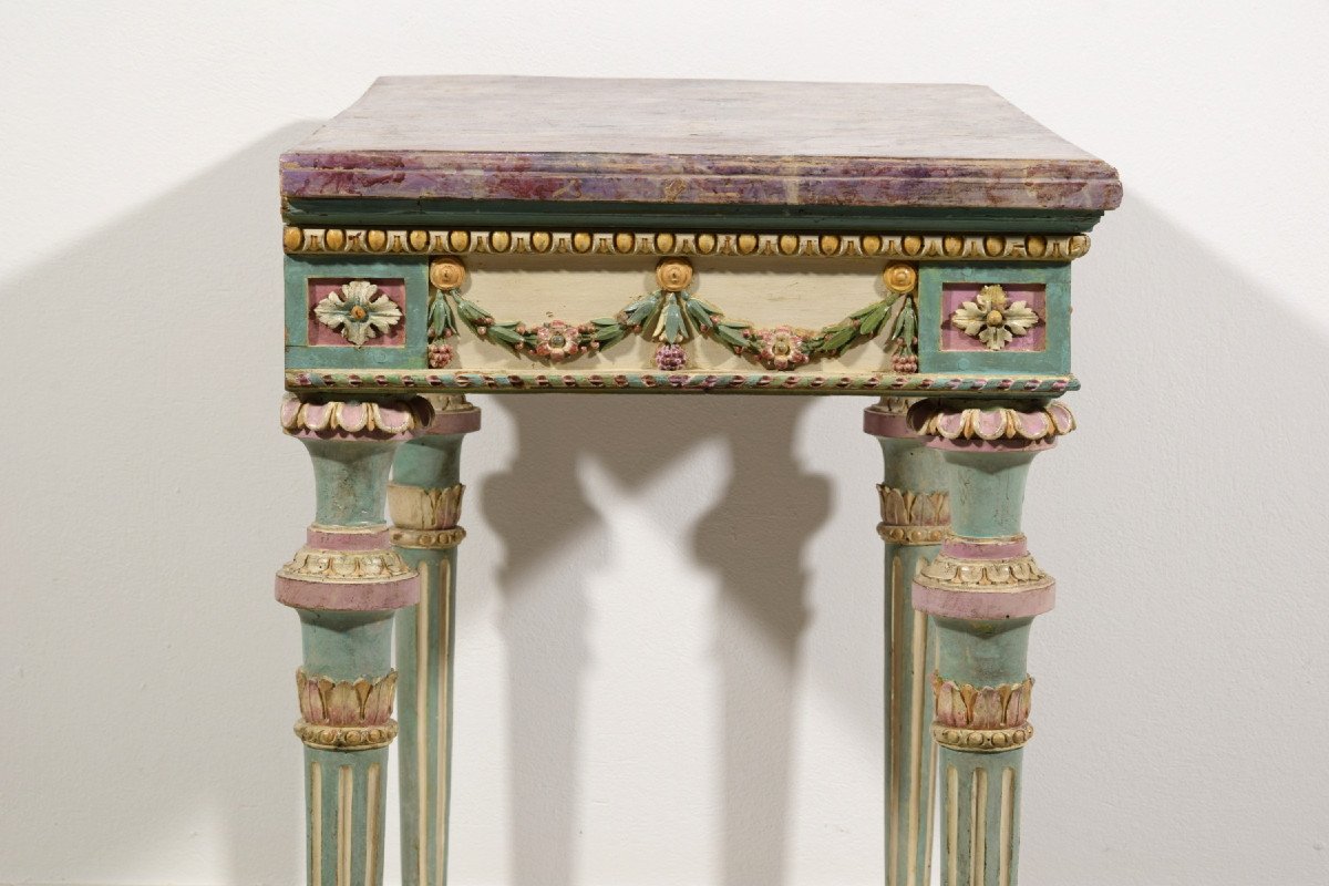 Neoclassical Console In Carved And Lacquered Wood, Italy, Late 18th Century-photo-4