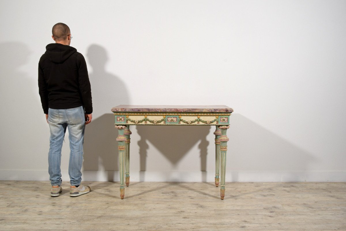 Neoclassical Console In Carved And Lacquered Wood, Italy, Late 18th Century-photo-6