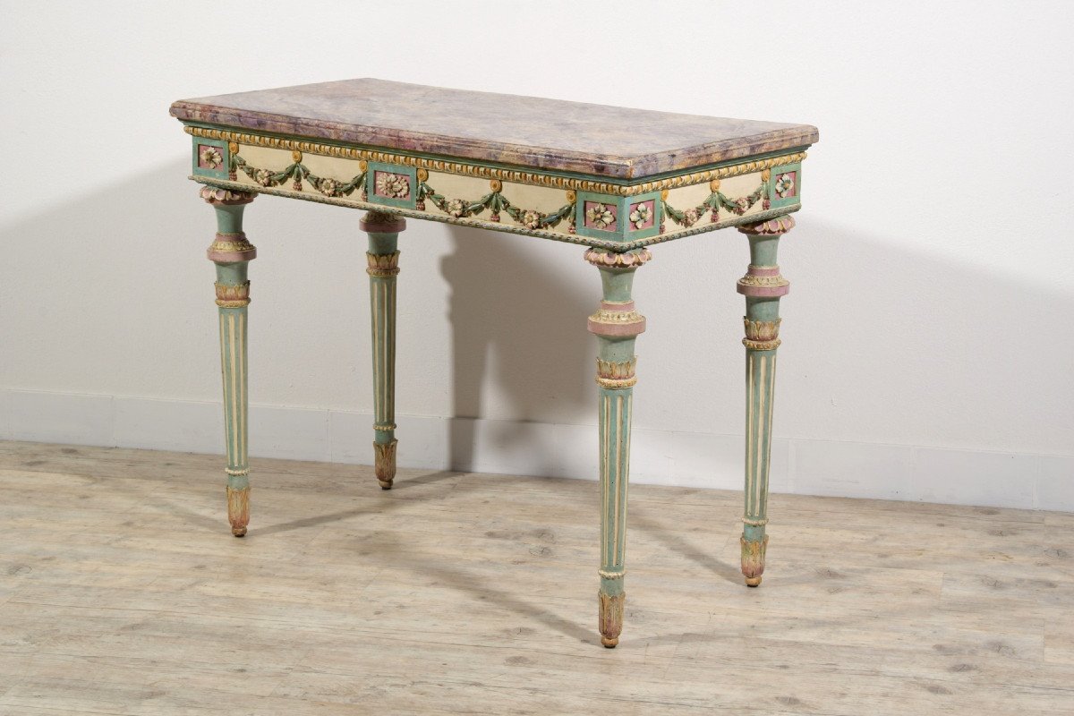 Neoclassical Console In Carved And Lacquered Wood, Italy, Late 18th Century-photo-8