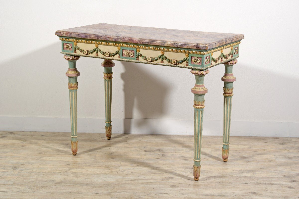 Neoclassical Console In Carved And Lacquered Wood, Italy, Late 18th Century