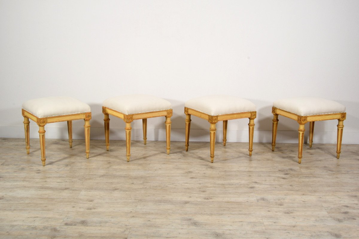 18th Century, Four Italian Lacquered Wood Stools -photo-1