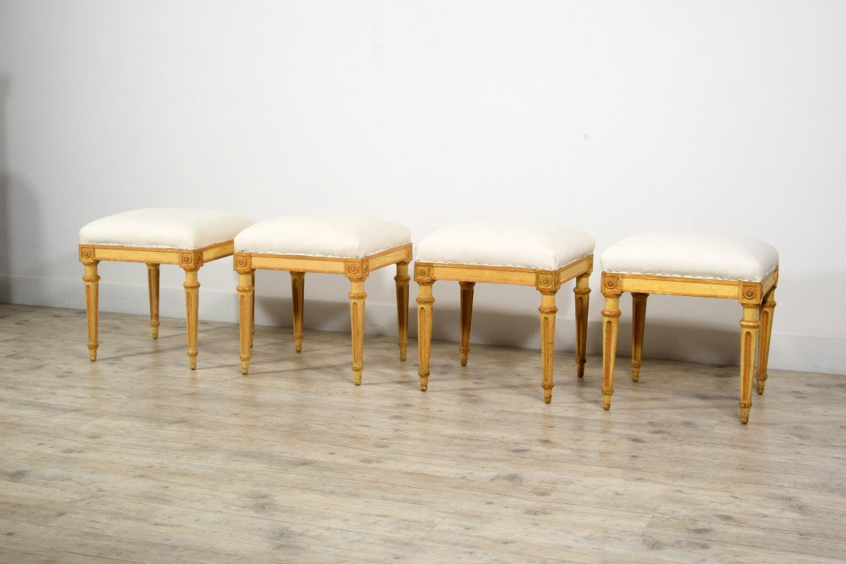 18th Century, Four Italian Lacquered Wood Stools 