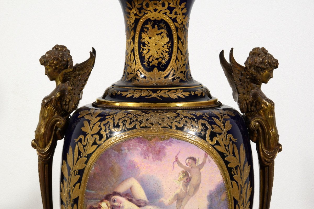 End Of 19th Century, Monumental Sèvres Polychrome Porcelain Vase -photo-4