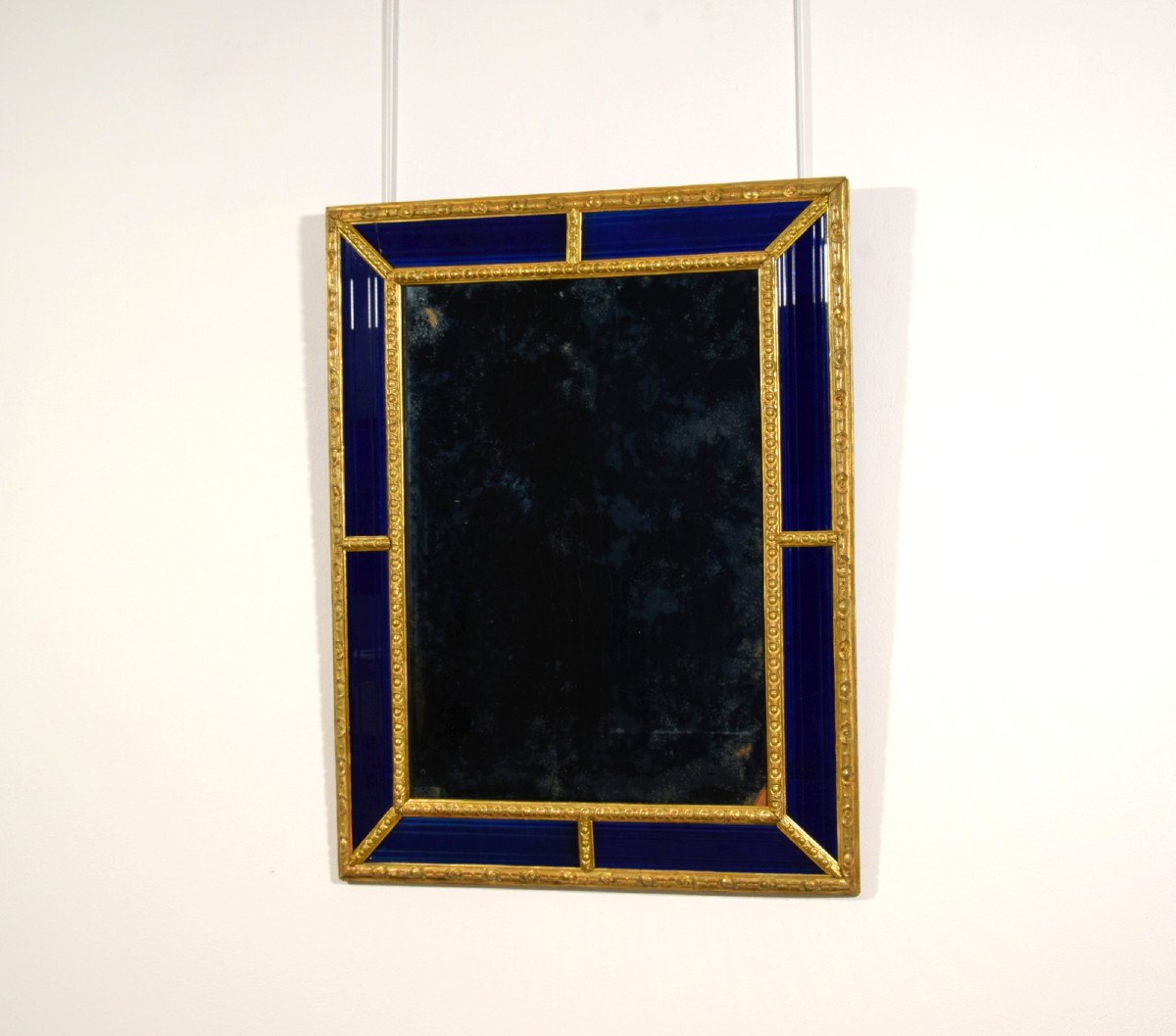 18th Century, Sweden Mirror With Carved And Gilded Wood Frame And Cobalt Blue Glass-photo-2