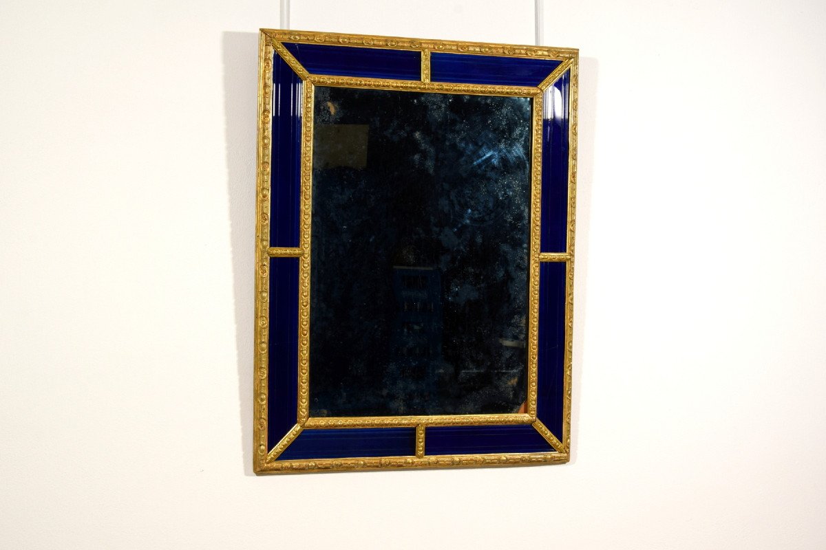 18th Century, Sweden Mirror With Carved And Gilded Wood Frame And Cobalt Blue Glass-photo-3