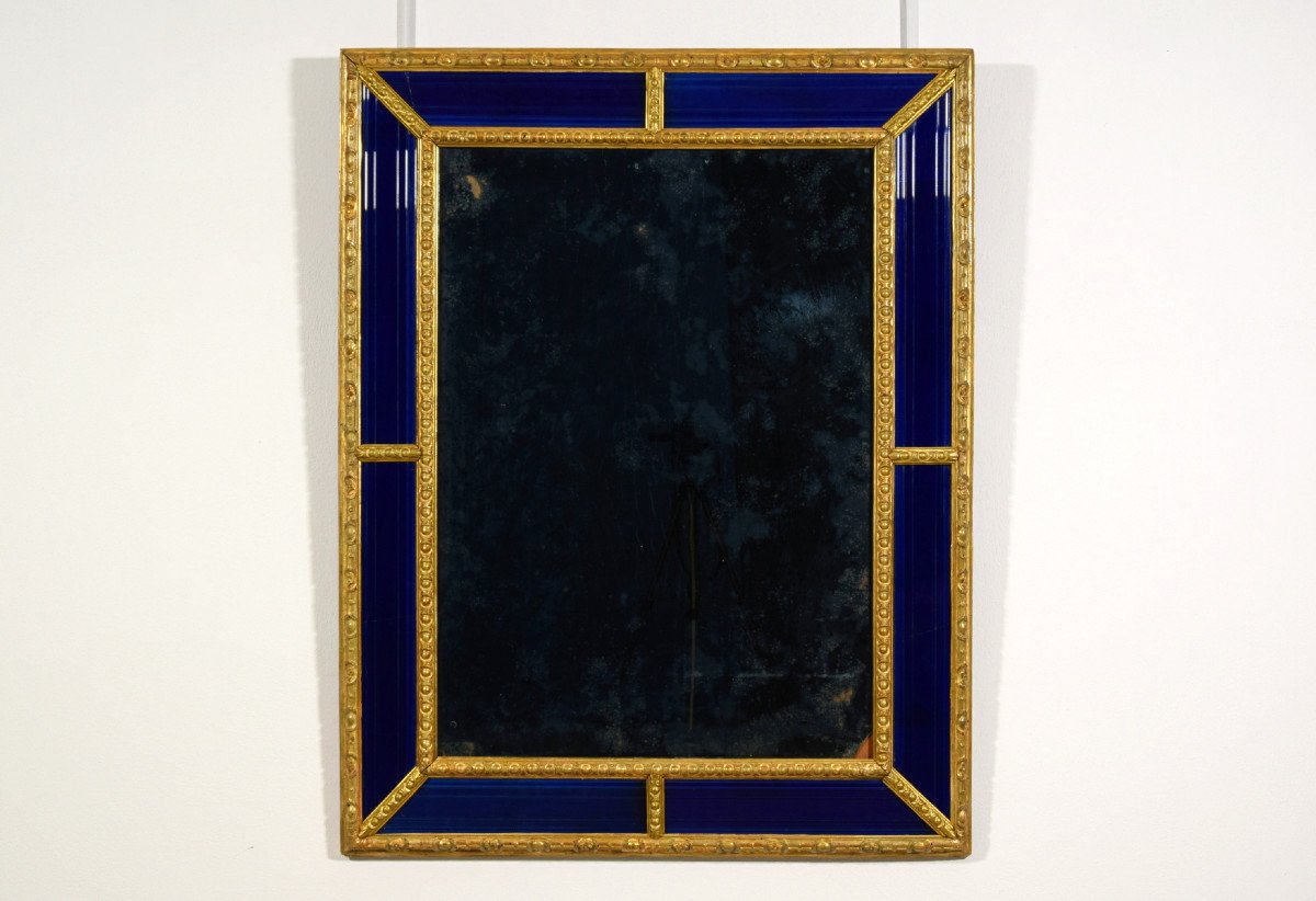 18th Century, Sweden Mirror With Carved And Gilded Wood Frame And Cobalt Blue Glass-photo-4