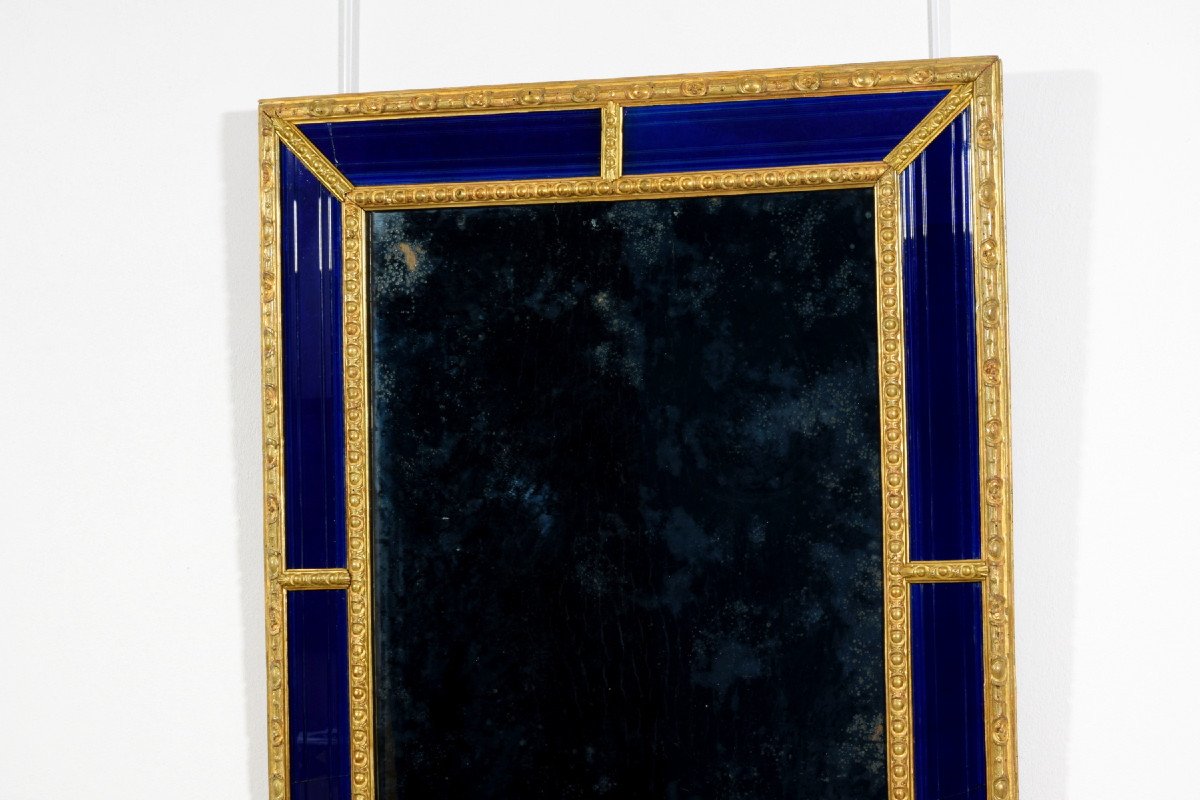 18th Century, Sweden Mirror With Carved And Gilded Wood Frame And Cobalt Blue Glass-photo-3