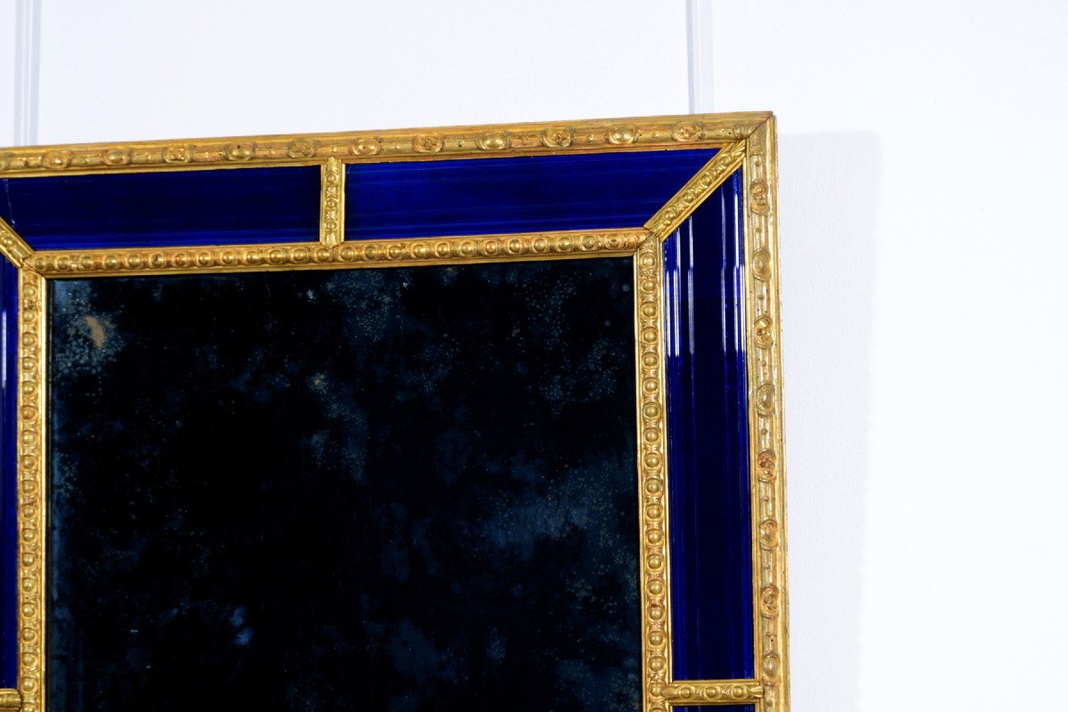 18th Century, Sweden Mirror With Carved And Gilded Wood Frame And Cobalt Blue Glass-photo-4