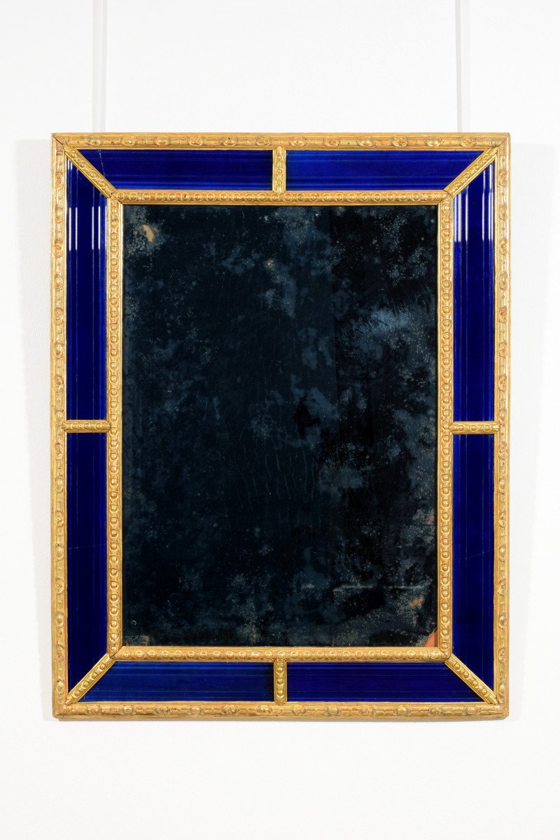 18th Century, Sweden Mirror With Carved And Gilded Wood Frame And Cobalt Blue Glass-photo-5