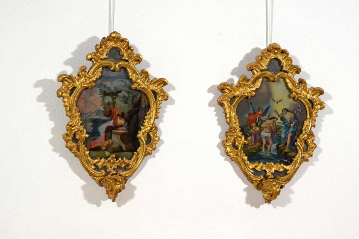 18th Century, Italian Pair Of Paintings On Glass In Giltwood Frames-photo-2