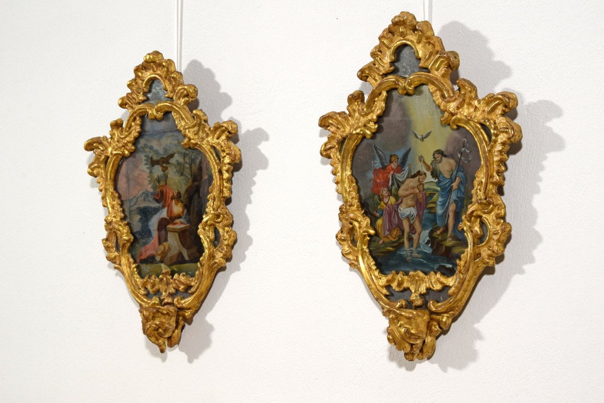 18th Century, Italian Pair Of Paintings On Glass In Giltwood Frames-photo-3