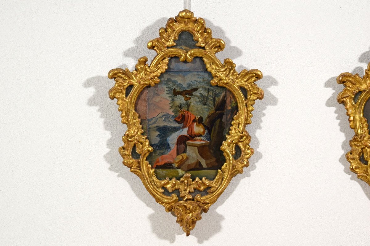 18th Century, Italian Pair Of Paintings On Glass In Giltwood Frames-photo-3