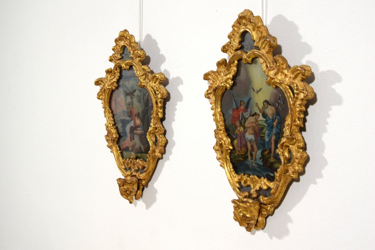 18th Century, Italian Pair Of Paintings On Glass In Giltwood Frames-photo-5