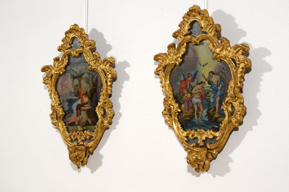 18th Century, Italian Pair Of Paintings On Glass In Giltwood Frames-photo-7