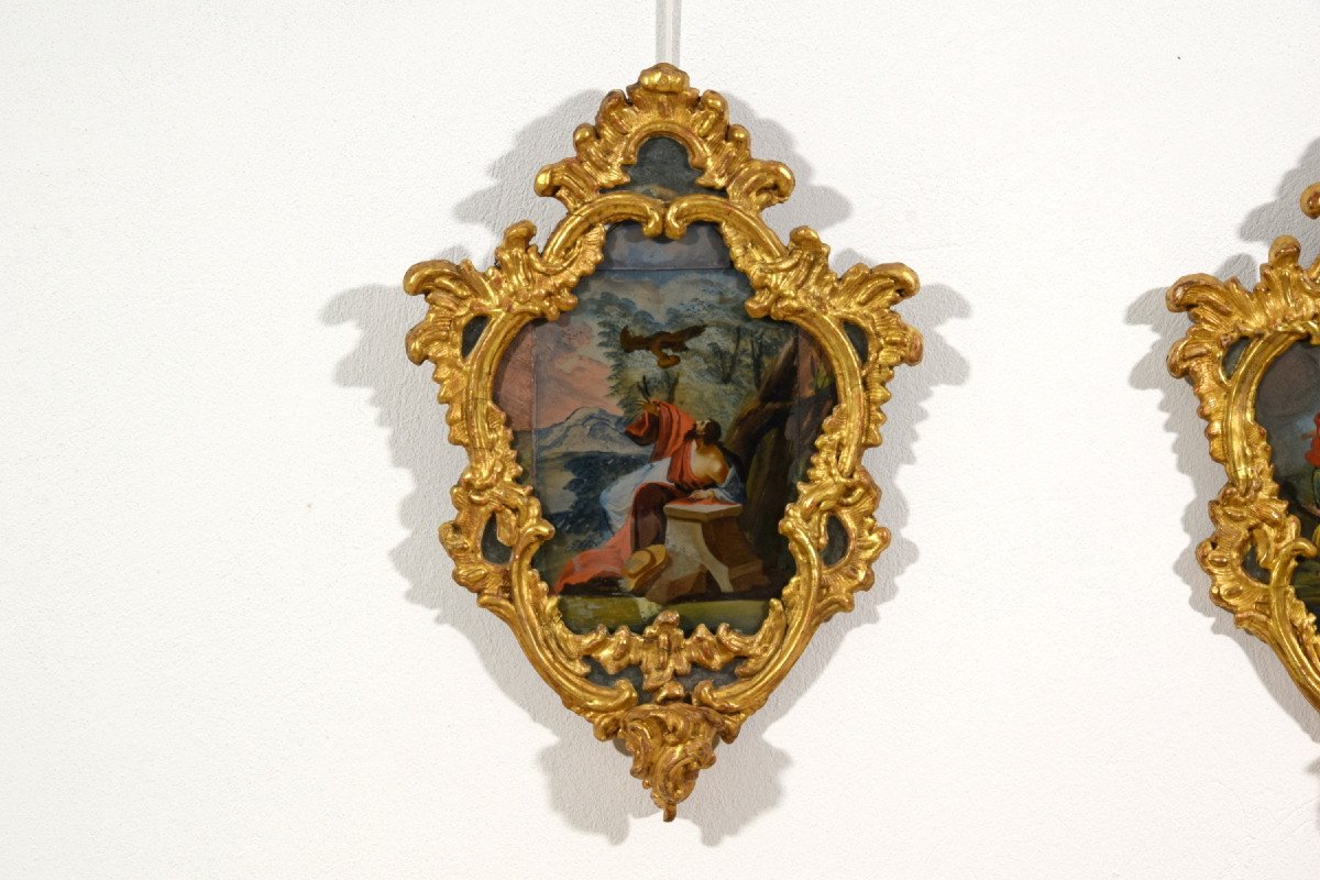 18th Century, Italian Pair Of Paintings On Glass In Giltwood Frames-photo-8