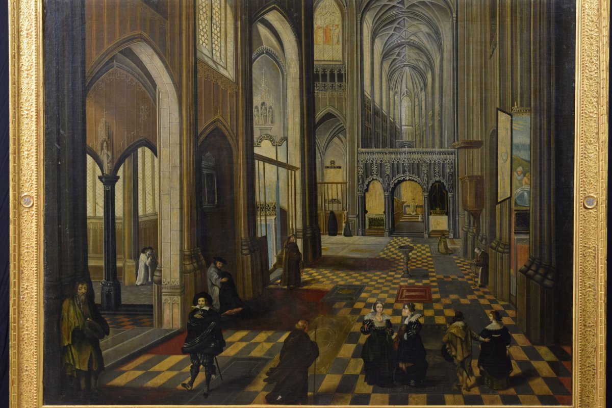 Intérieur De La Cathédrale Notre-dame D’anvers, Peintre Flamand Actif Au XVIIIe Siècle-photo-3