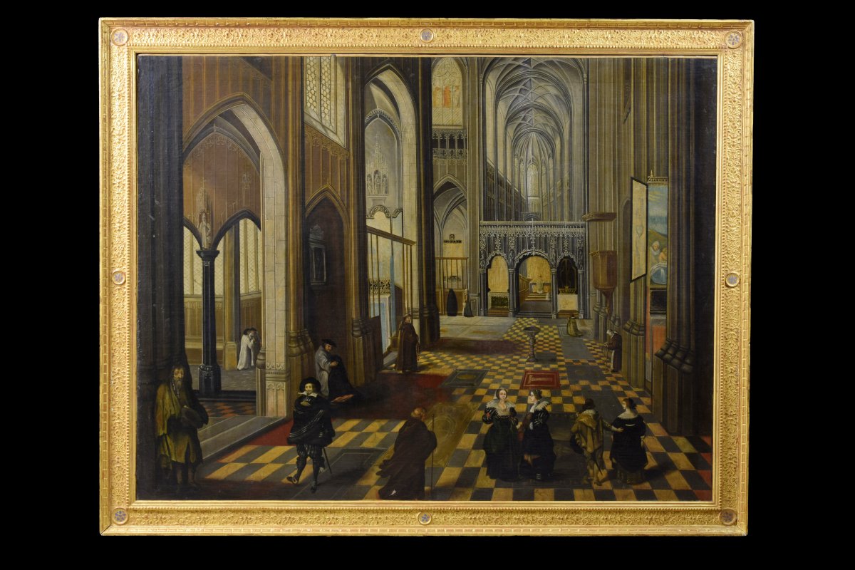 Intérieur De La Cathédrale Notre-dame D’anvers, Peintre Flamand Actif Au XVIIIe Siècle