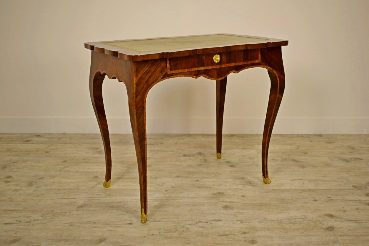 18th Paved And Inlaid Wood Italian Luois XV Writing Desk-photo-2