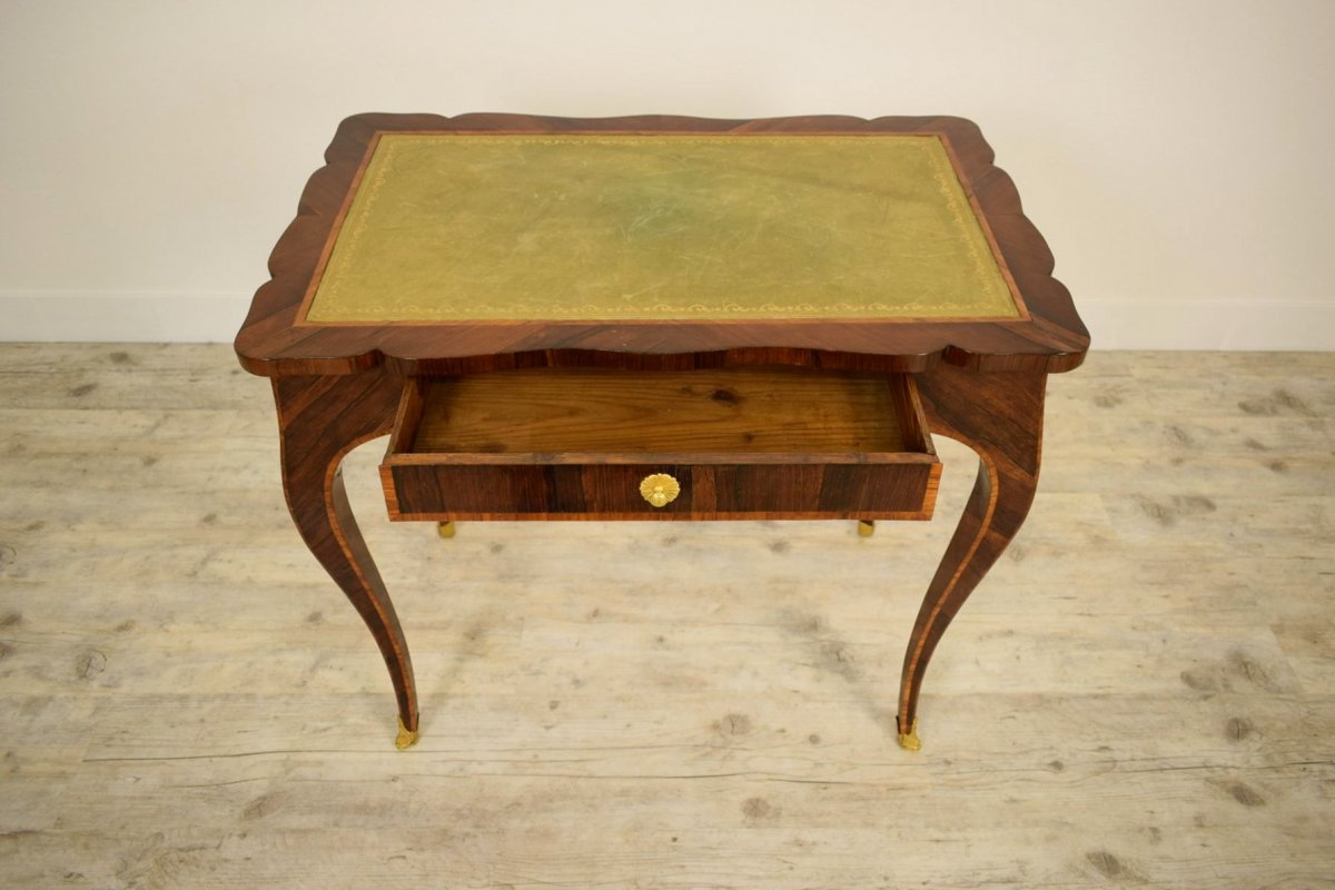 18th Paved And Inlaid Wood Italian Luois XV Writing Desk-photo-4