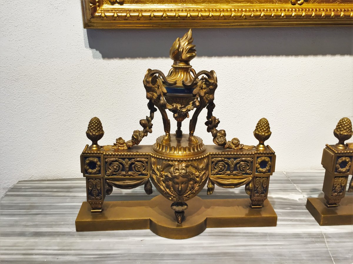 19th Century, Pair Of French Gilt Bronze Fireplace Chenets-photo-3