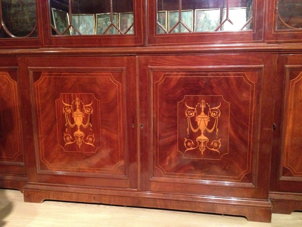 19th Century, England Inlaid Wood Bookcase -photo-3