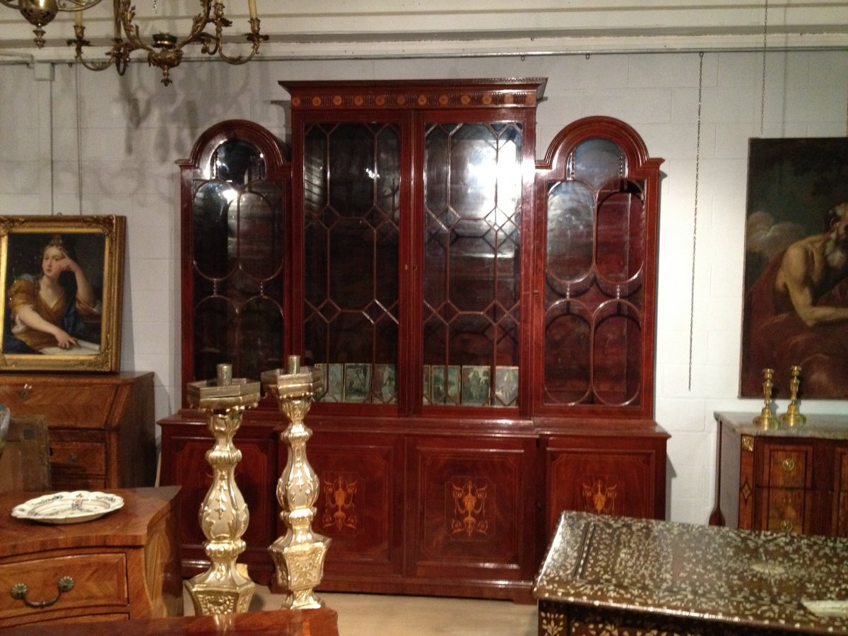 19th Century, England Inlaid Wood Bookcase -photo-1