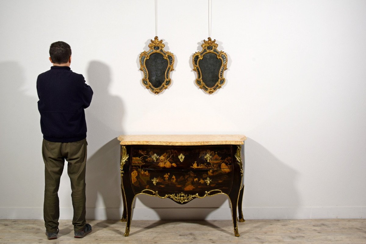 Pair Of Wall Light Mirror In Golden Wood, Turin, Louis XV Period, XVIIIth Century-photo-5