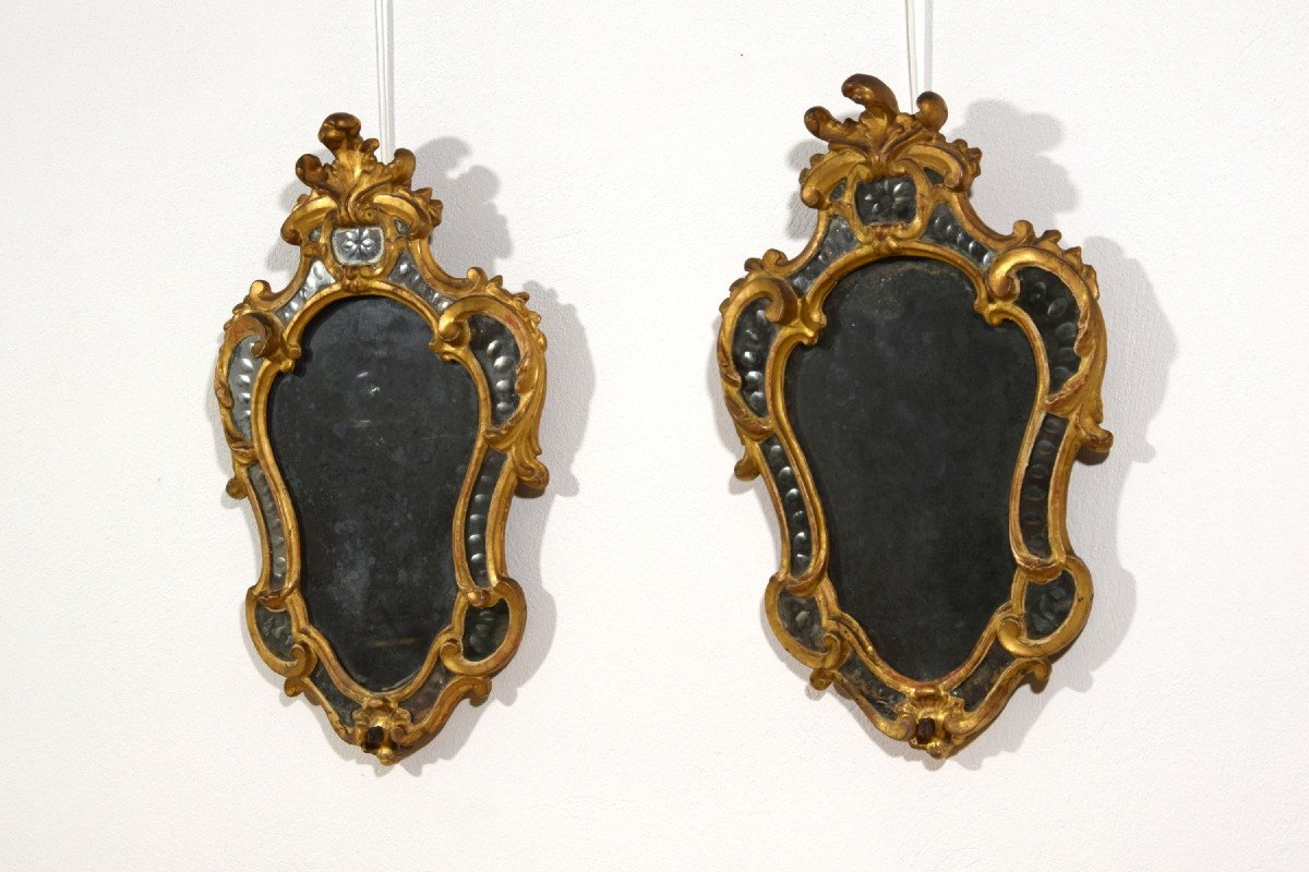 Pair Of Wall Light Mirror In Golden Wood, Turin, Louis XV Period, XVIIIth Century-photo-6