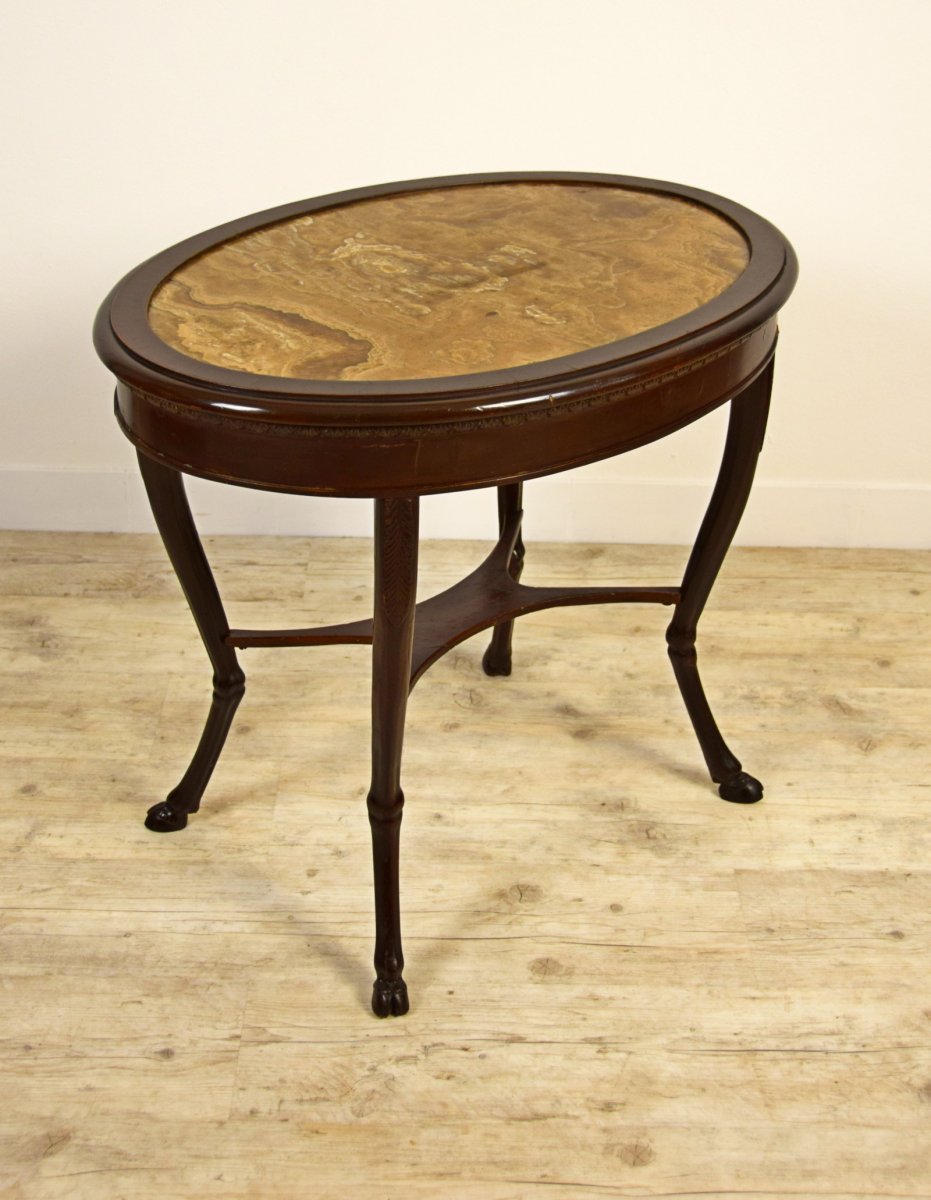 18th Century, Italian Neoclassical Wood Coffèe Table With Alabaster Oval Top -photo-2