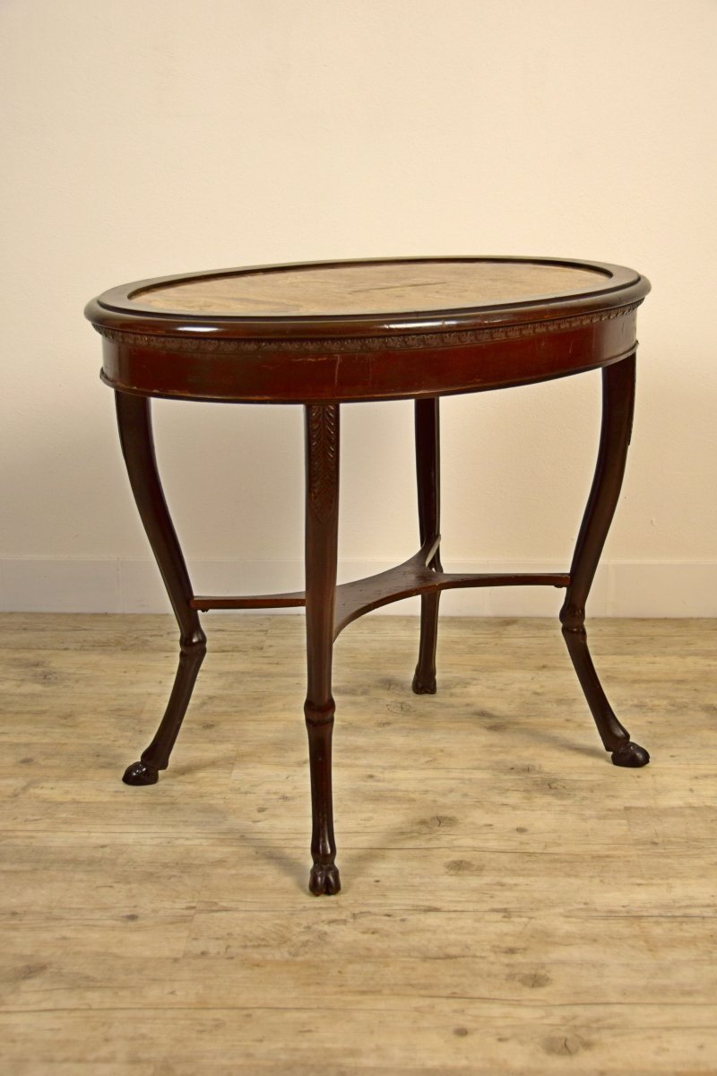 18th Century, Italian Neoclassical Wood Coffèe Table With Alabaster Oval Top -photo-2