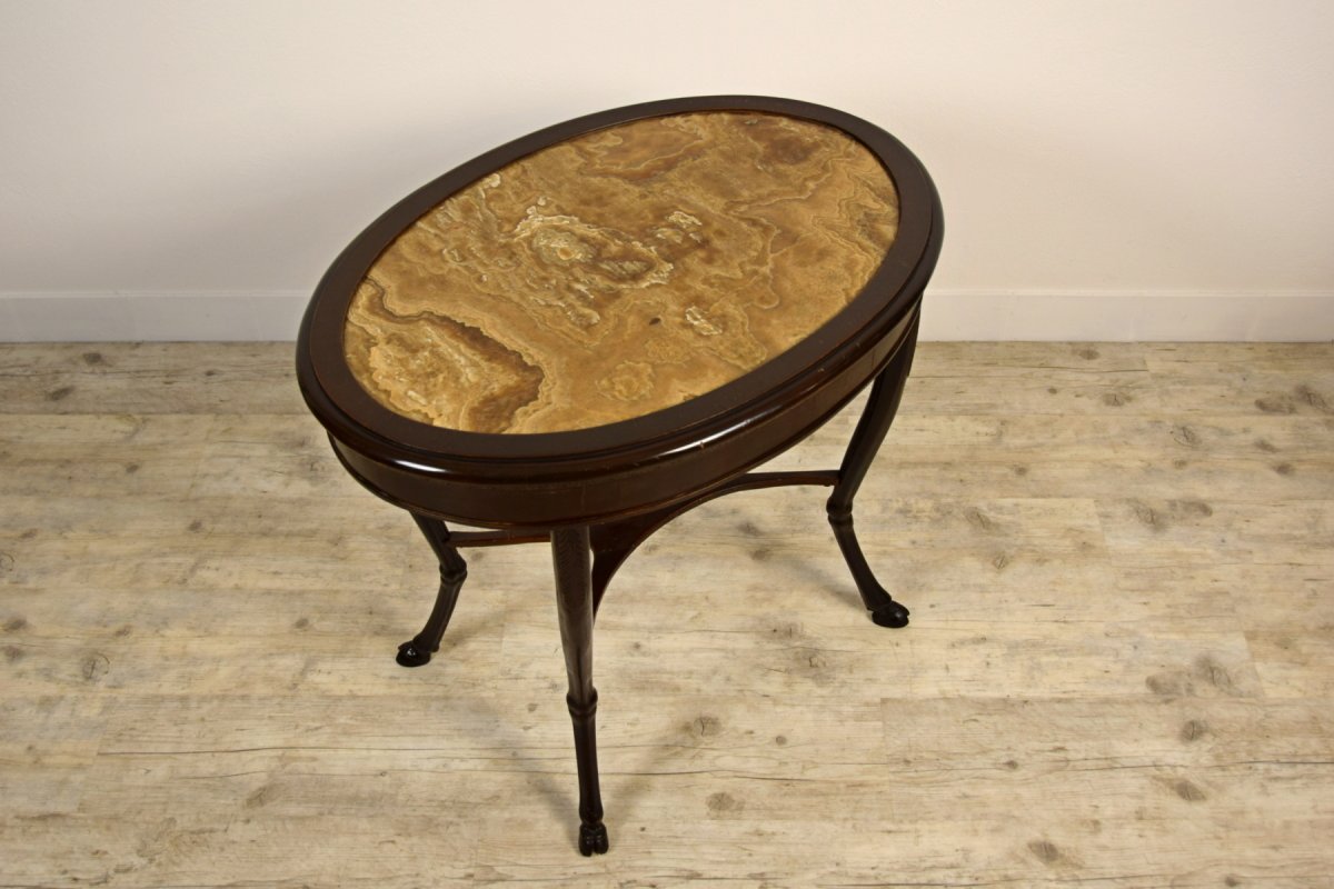 18th Century, Italian Neoclassical Wood Coffèe Table With Alabaster Oval Top -photo-7