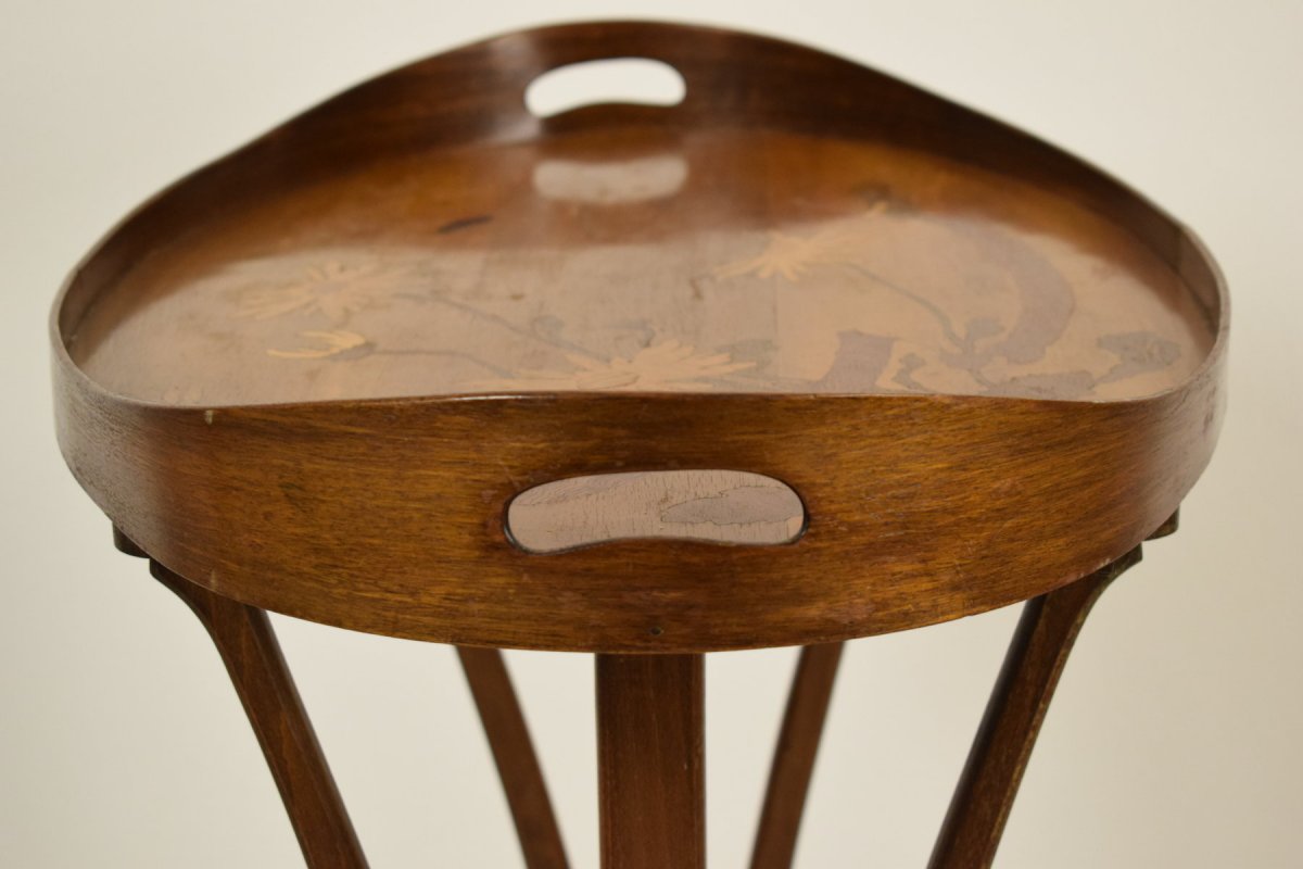 Elegant coffee table in finely inlaid wood, signed Emile Gallé (1846-1904), France-photo-3