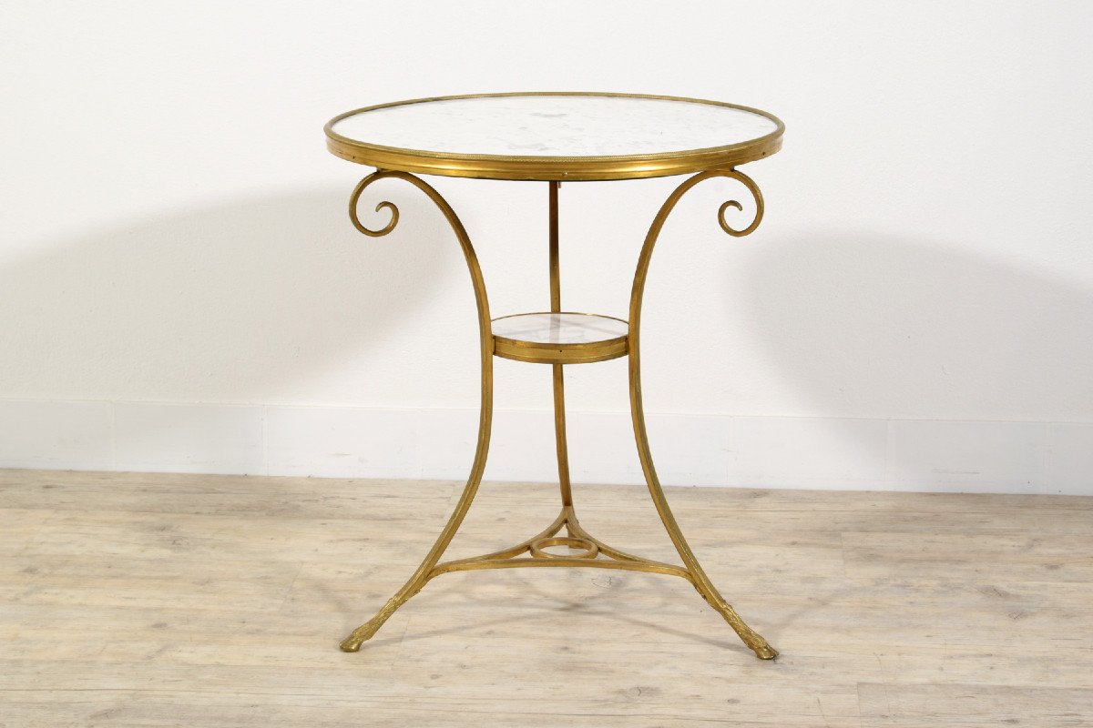 Table Basse Gueridon Tripode En Bronze Doré, France, Fin XIXe Siècle, Style Louis XVI-photo-4