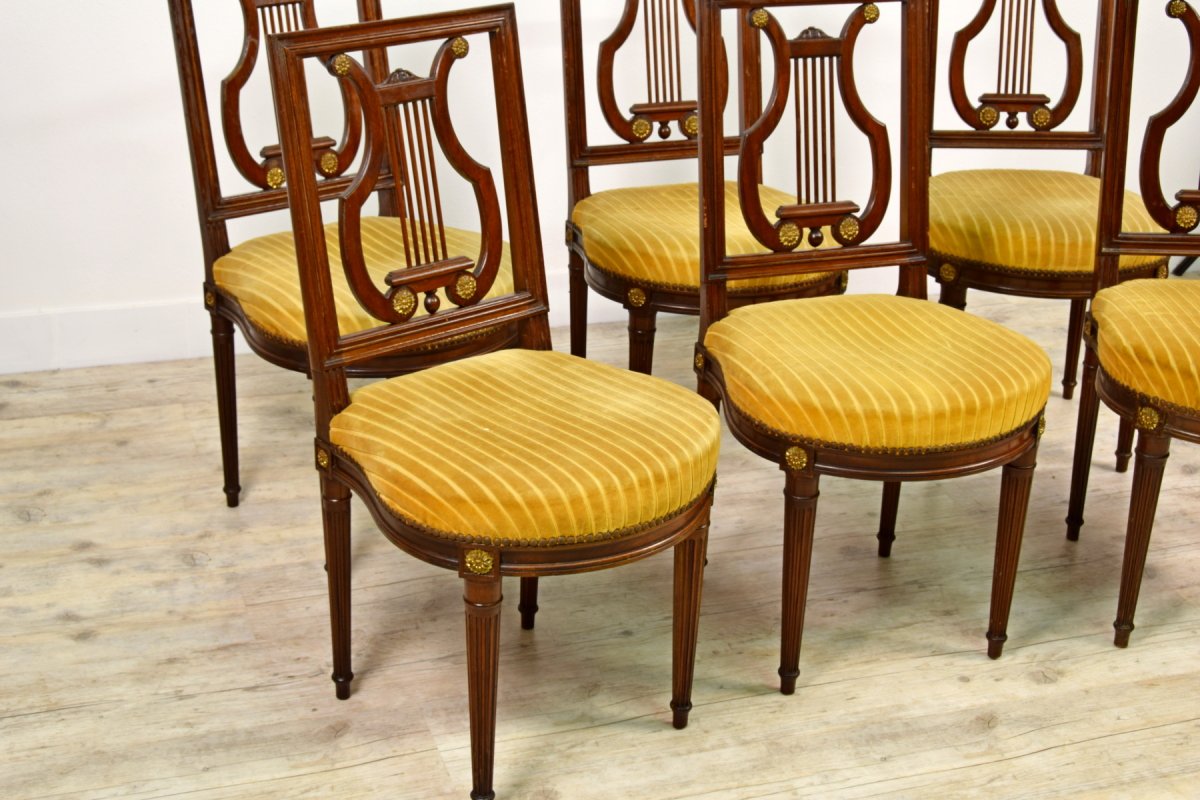 19th Century, French Louis XVI Style Six Wood Chairs And Two Wood Armchairs-photo-2