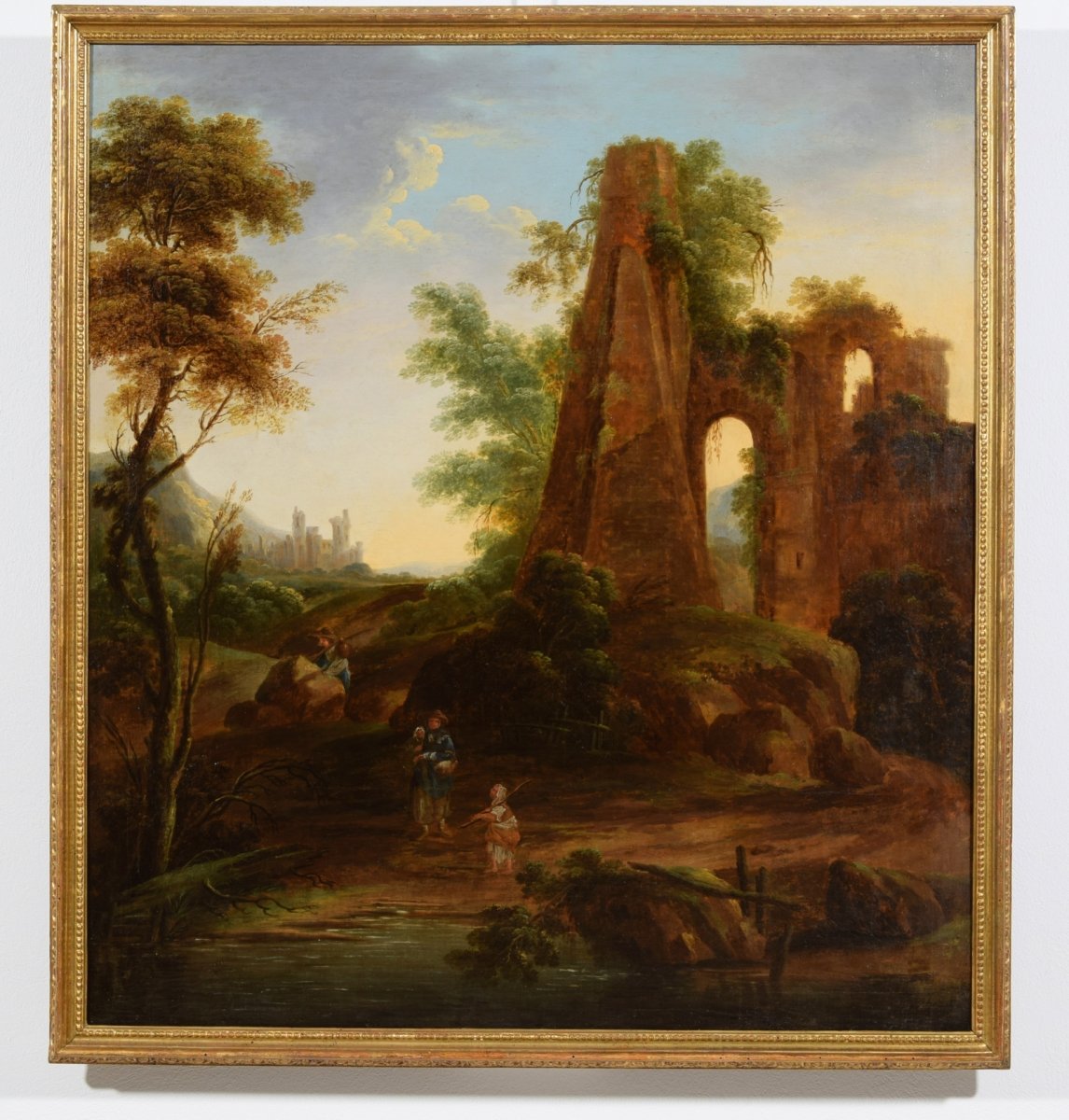 18th Century, Italian Oil On Canvas Painting Depicts A landscape With Ruins-photo-2