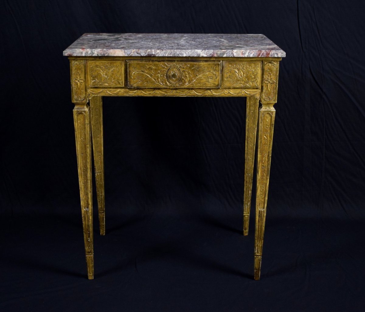 Golden Table In Carved And Gilded Wood. France 18th Century-photo-2
