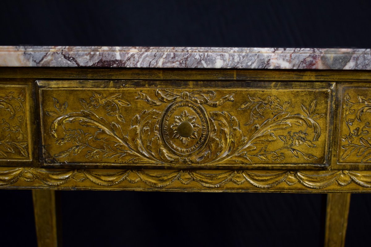 Golden Table In Carved And Gilded Wood. France 18th Century-photo-7