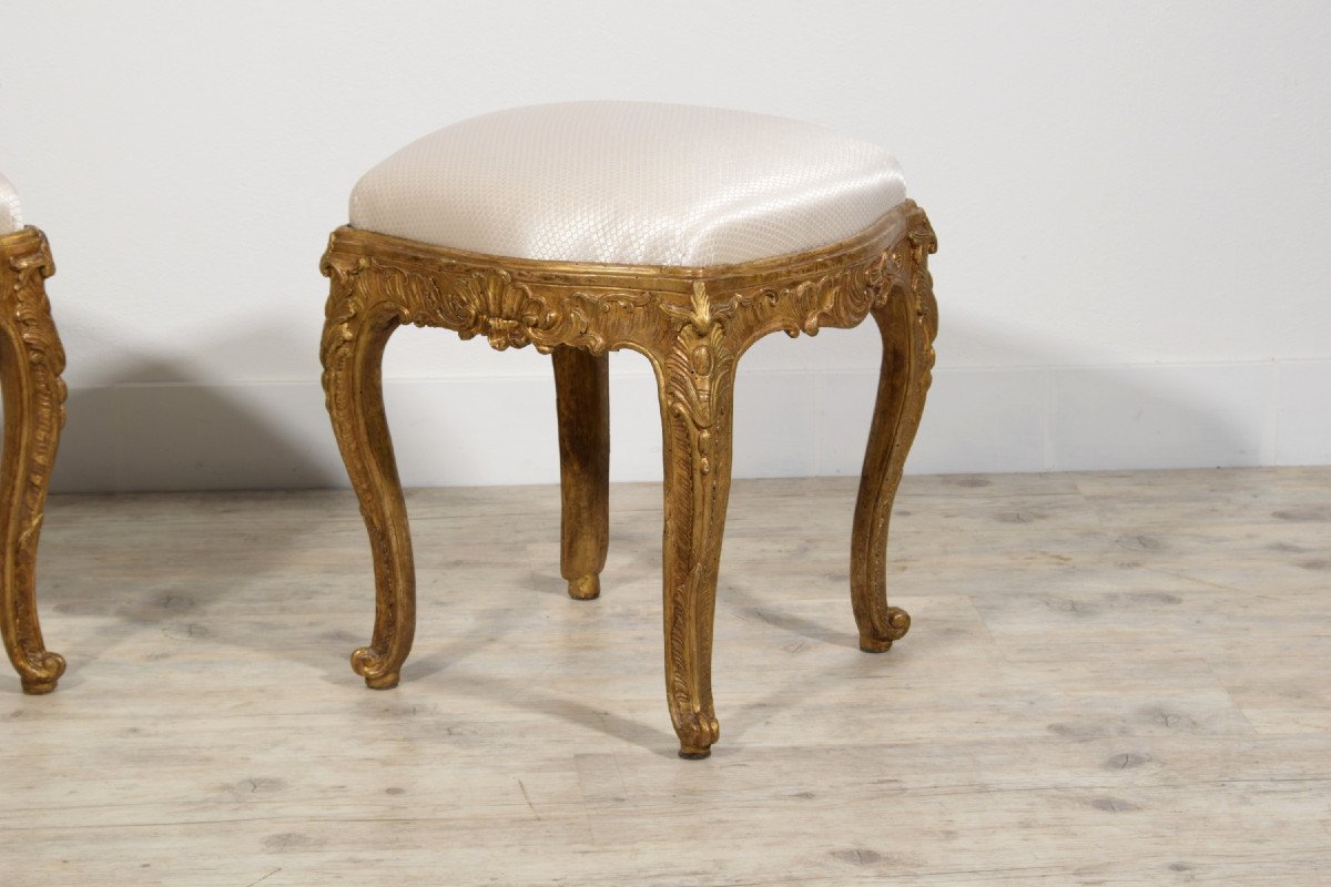 18th Century, Italian Pair Of Gilt Wood Louis XV Stools -photo-1