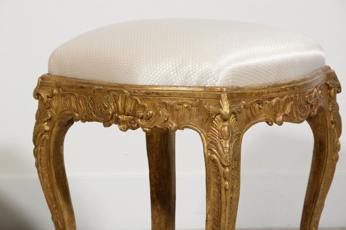 18th Century, Italian Pair Of Gilt Wood Louis XV Stools -photo-7